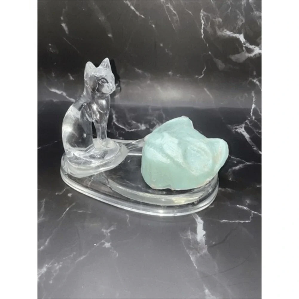 Vintage Acrylic Kitten Cat‎ Soap Holder Lucite Clear Trinket Dish Home Decor